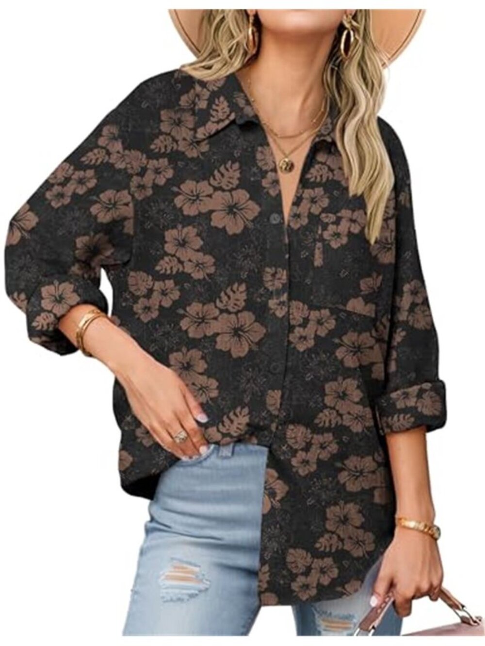 Womens Cotton Linen Button Down Shirt Long Sleeve Collared Blouse Casual Top